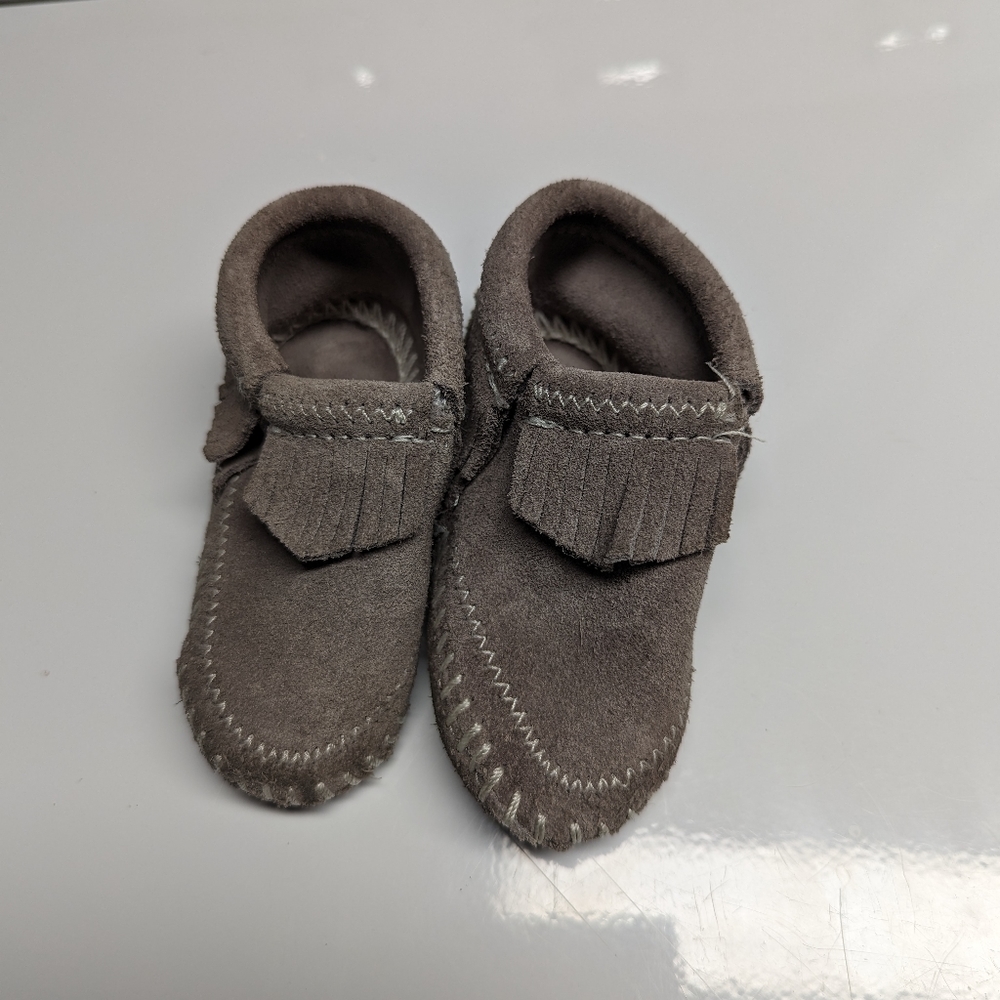 Gray Minnetonka Moccasins. Infant size 3.